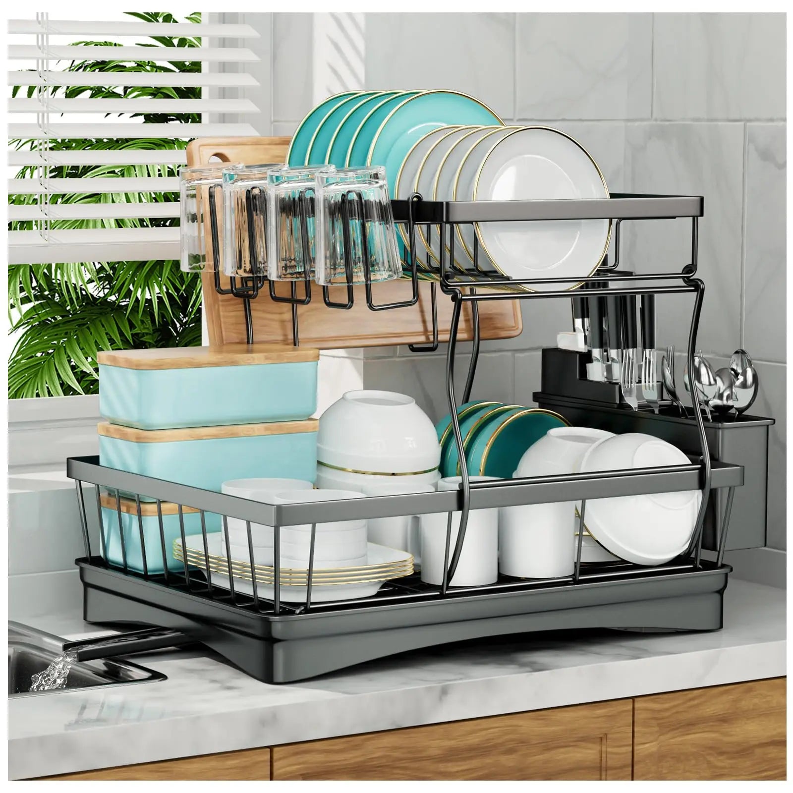2-Tier Dish Drying Rack – Maximise Your Kitchen Space with Style & Practicality