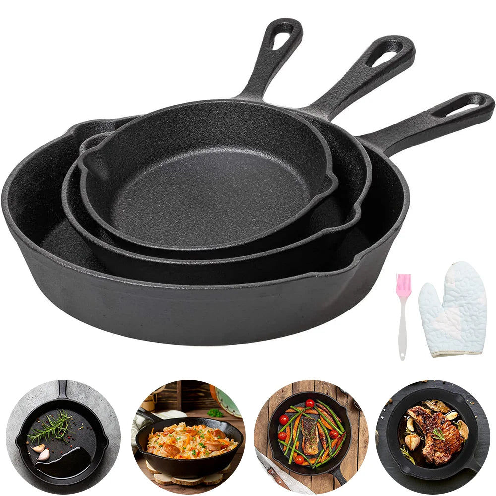 3-Piece Cast Iron Frying Pan Set – Elevate Your Everyday Cooking with Timeless Durability & Superior Flavour