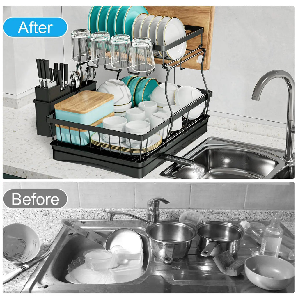 2-Tier Dish Drying Rack – Maximise Your Kitchen Space with Style & Practicality