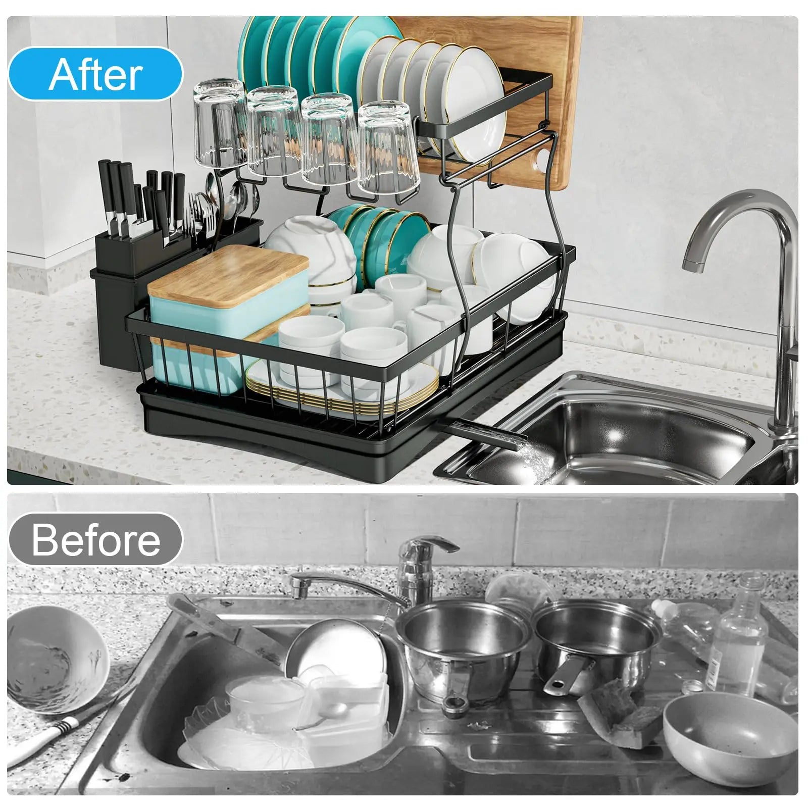 2-Tier Dish Drying Rack – Maximise Your Kitchen Space with Style & Practicality