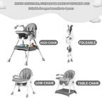 3-in-1 Convertible Baby High Chair – Foldable, Portable & Adjustable Dining Seat with Double-Layer Tray for Easy Feeding & Playtime