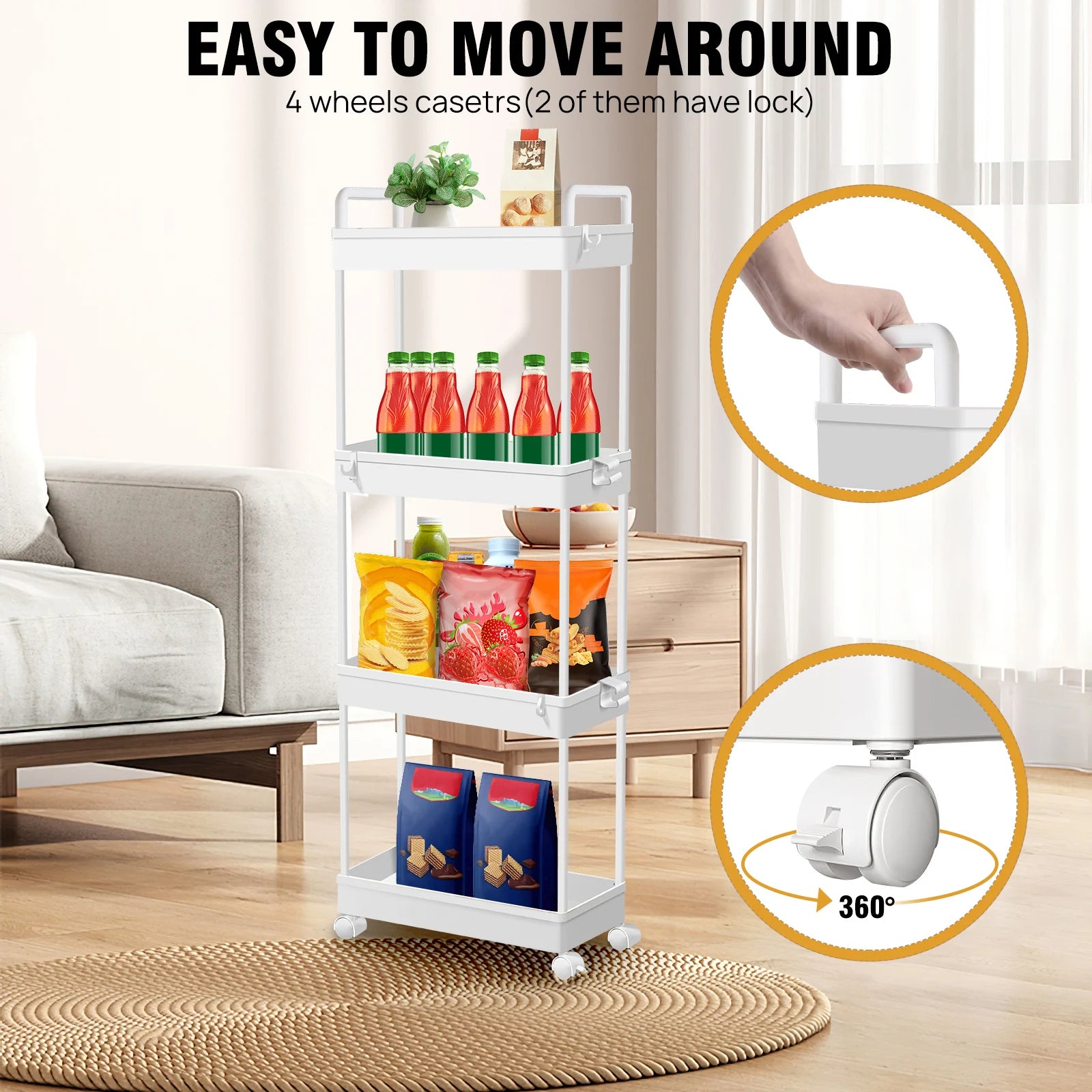 DayPlus 4-Tier Rolling Storage Trolley – Effortless Home Organisation with Space-Saving Mobility