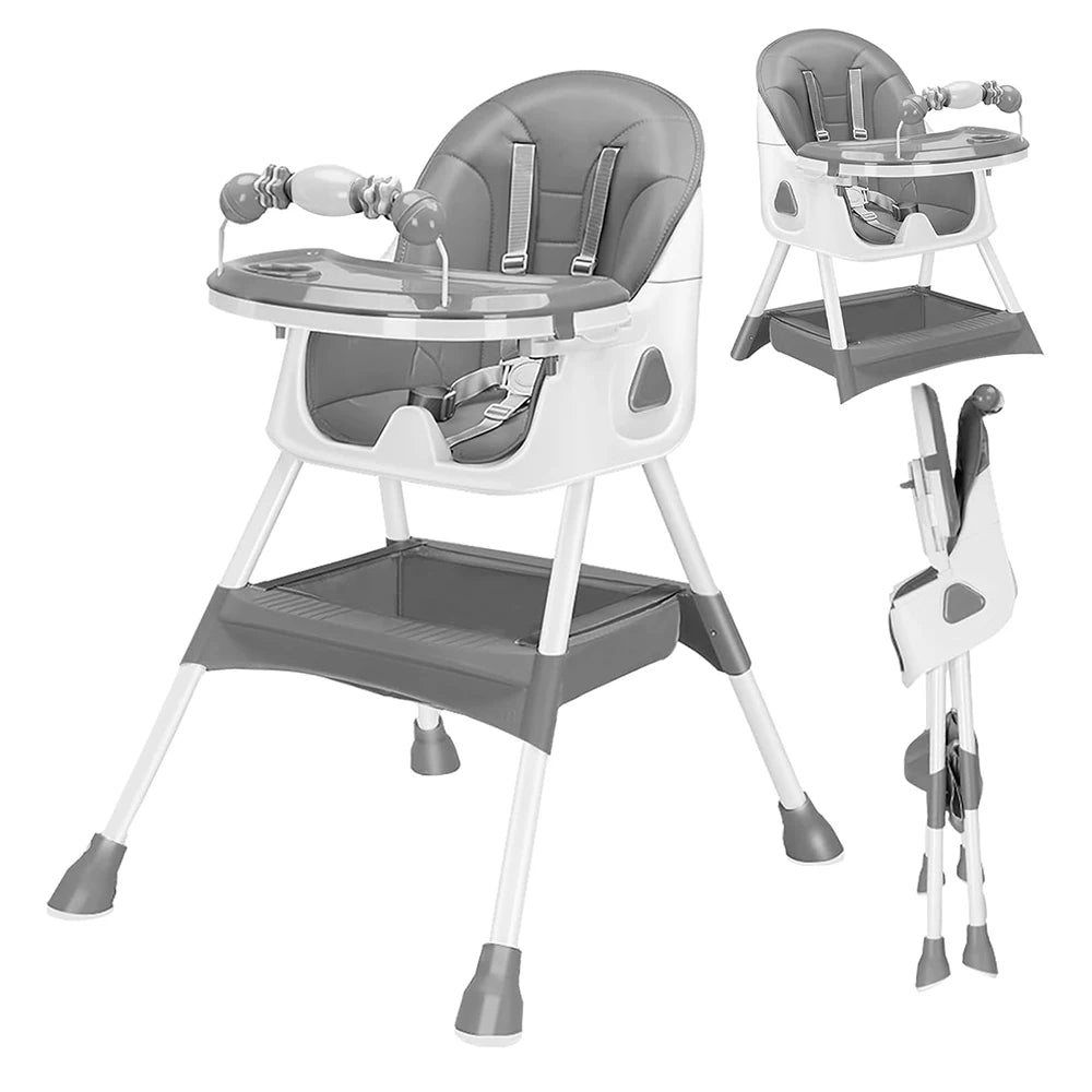 3-in-1 Convertible Baby High Chair – Foldable, Portable & Adjustable Dining Seat with Double-Layer Tray for Easy Feeding & Playtime