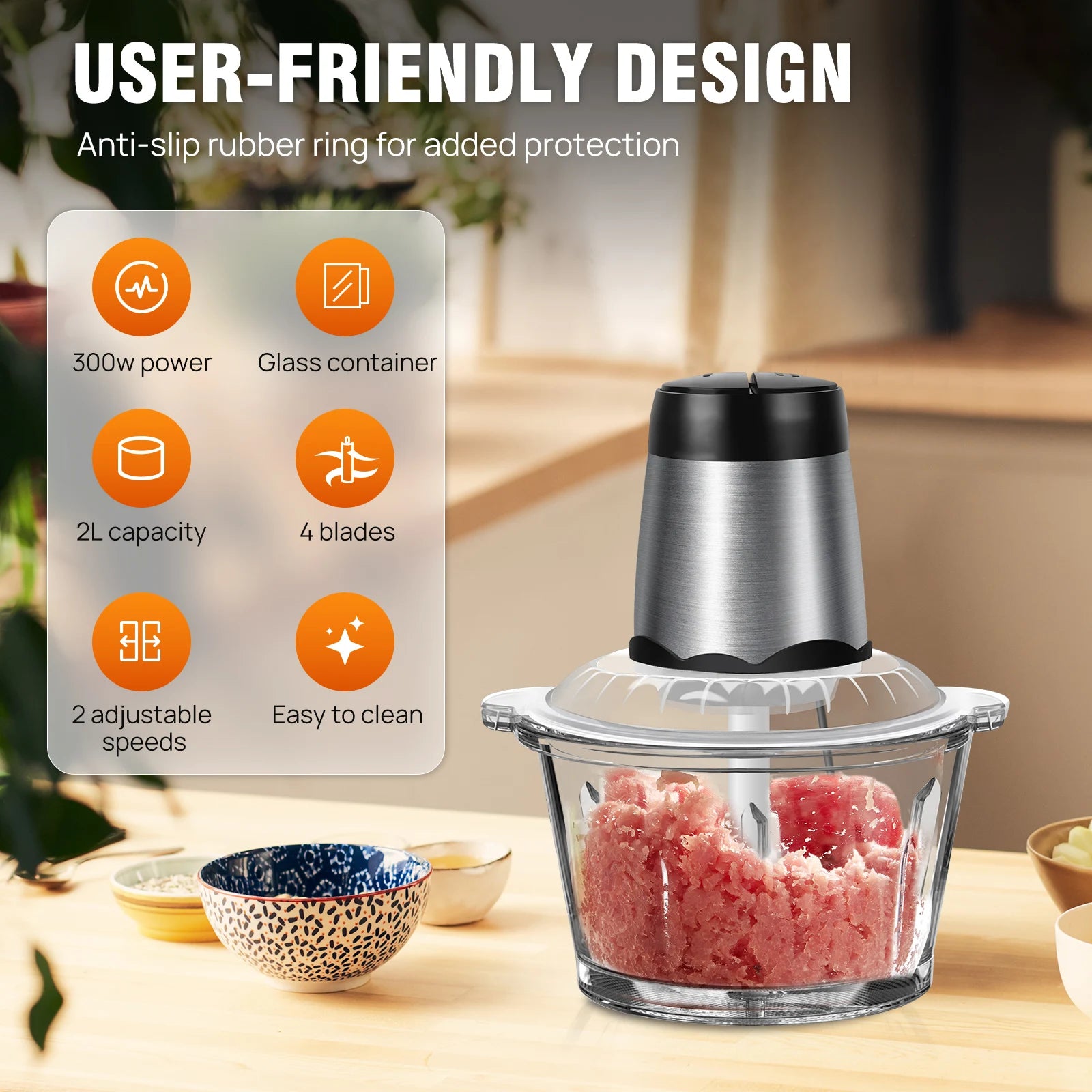 Electric Food Chopper 2L – Effortless Meal Prep with Power, Precision & Speed