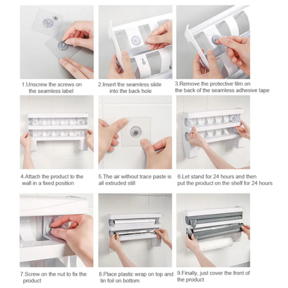 Wall-Mounted Cling Film Dispenser – Effortless Kitchen Organisation with Style & Precision