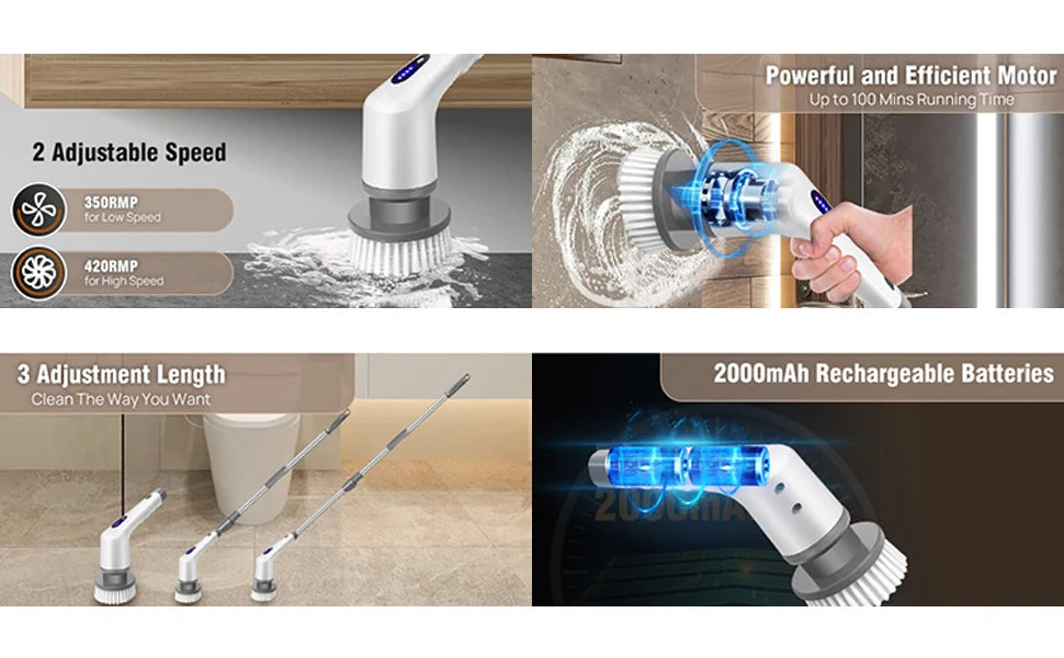 Electric Rotary Cleaning Brush – Effortless Deep Cleaning with 360° Power & Precision