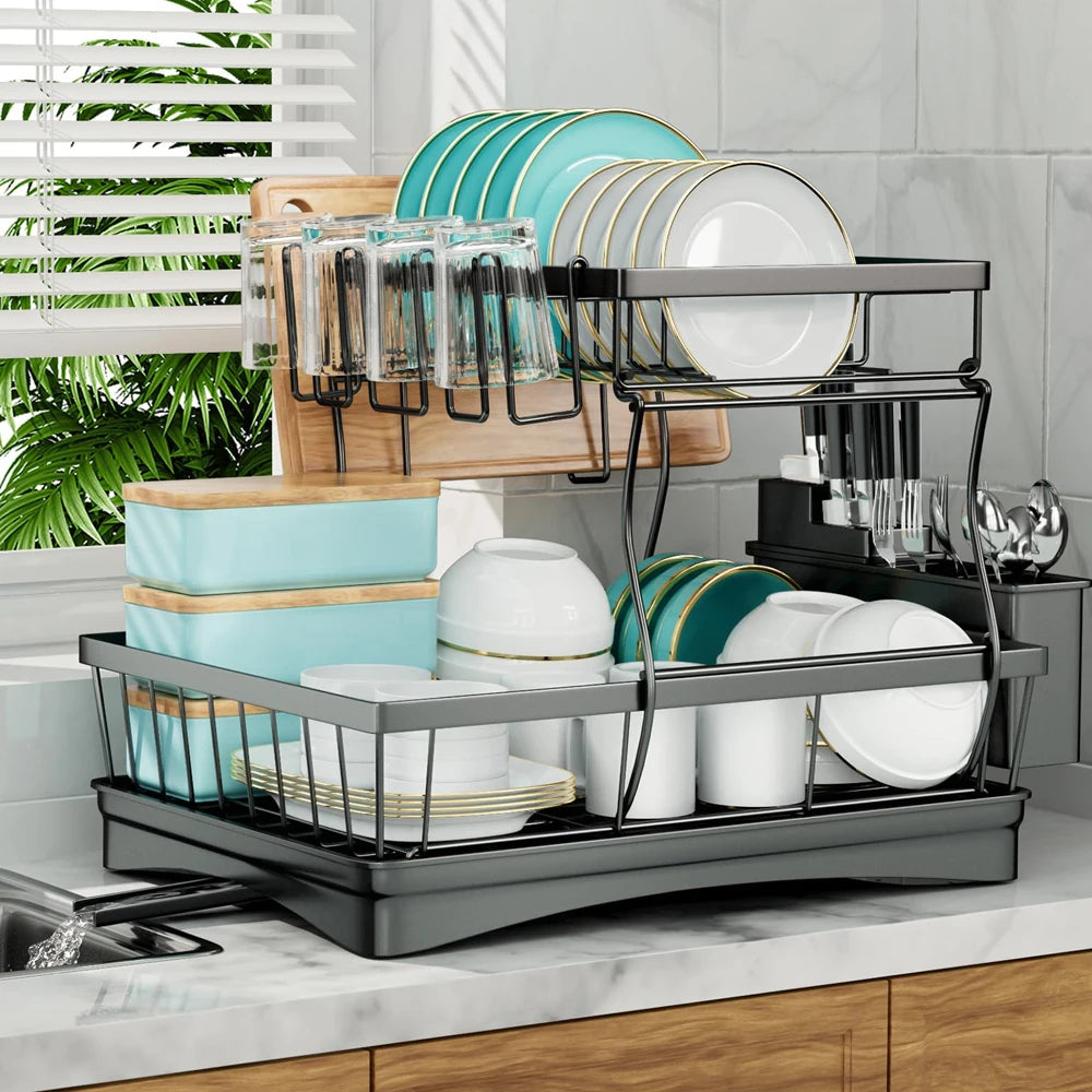2-Tier Dish Drying Rack – Maximise Your Kitchen Space with Style & Practicality