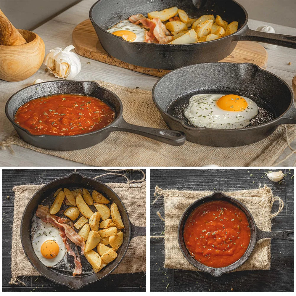 3-Piece Cast Iron Frying Pan Set – Elevate Your Everyday Cooking with Timeless Durability & Superior Flavour