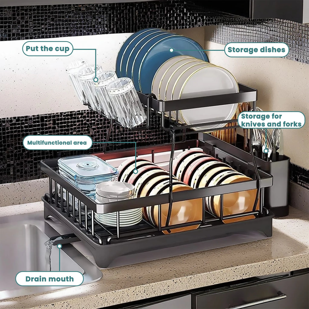 2-Tier Dish Drying Rack – Maximise Your Kitchen Space with Style & Practicality