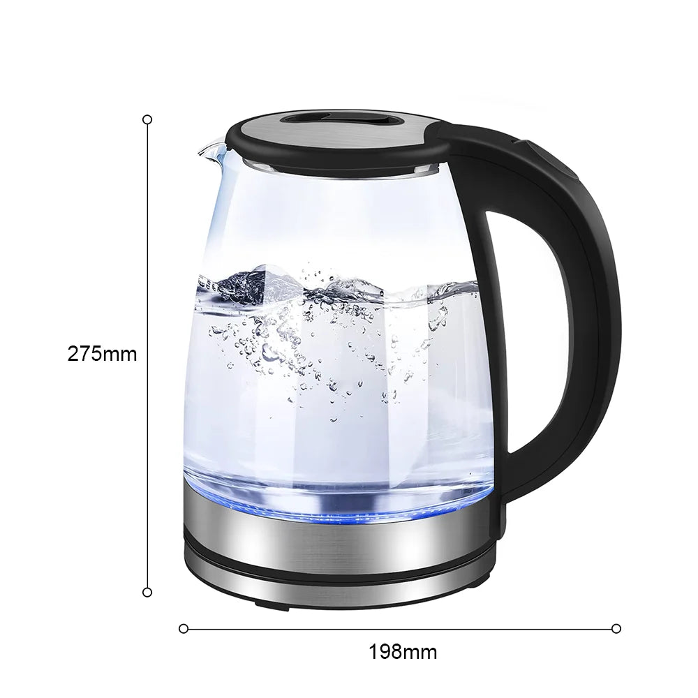 Rapid-Boil Glass Kettle – Sleek 2L 1800W Design with Blue LED & Stainless Steel Finish